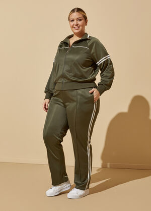 Striped Pintucked Track Pants, Olive image number 0