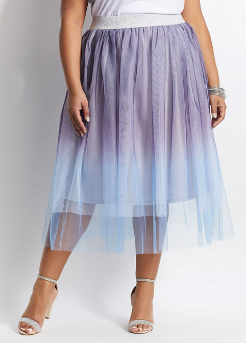 Glitter Ombre Tulle Midi Skirt, Grapemist image number 0