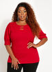Plus Size Cutout Bust Neck Puff Elbow Sleeve Rib Knit Summer Top image number 0