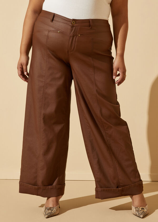 Coated Wide Leg Jeans, Bombay Brown image number 2