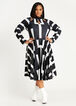 Geo Cutout Fit N Flare Dress, Black White image number 0