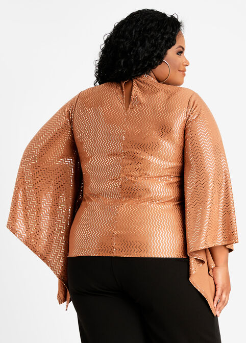 Sequin Cutout Mock Neck Poncho, Bronze image number 1