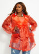 Belted Organza Trench Jacket, Hot Coral image number 2