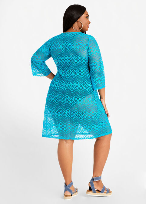 Beach Break Lace Cover Up Dress, Blue image number 1