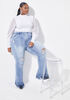 High Rise Distressed Flared Jeans, Medium Blue image number 0