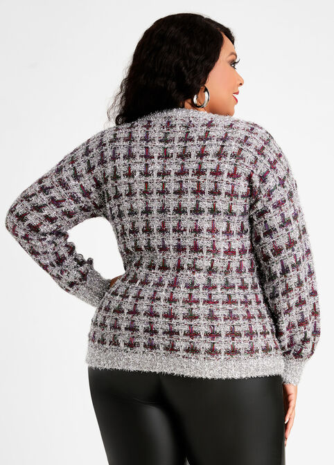 Metallic Plaid Textured Sweater, Multi image number 1