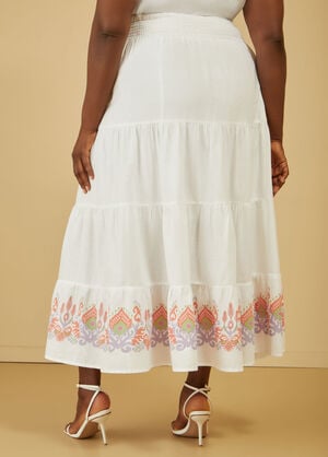 Printed Linen Blend Maxi Skirt, White image number 1