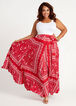 Belted Bandana Scarf Maxi Skirt, Jester Red image number 2