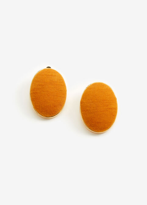 Fabric Geo Disc Clip On Earrings, Marmalade image number 0