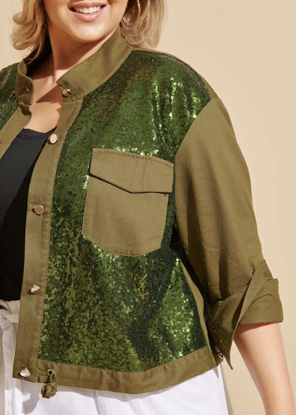Sequined Twill Jacket, Green image number 3