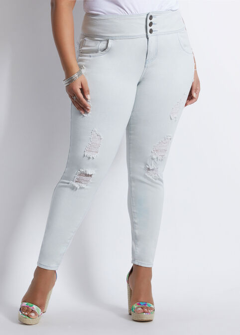 Distressed Three Button Skinny, Lt Sky Blue image number 0