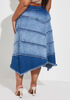 Frayed Two Tone Denim Maxi Skirt, Medium Blue image number 1
