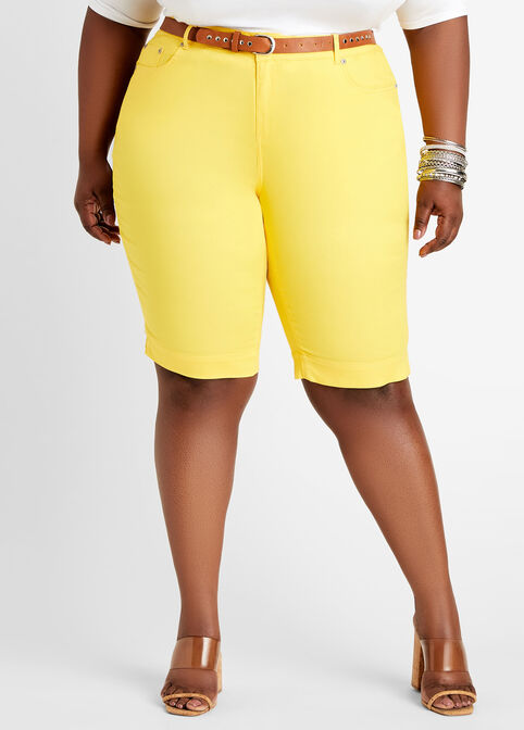 Plus Size Belted Cotton Stretch High Waist Bermuda Shorts image number 0