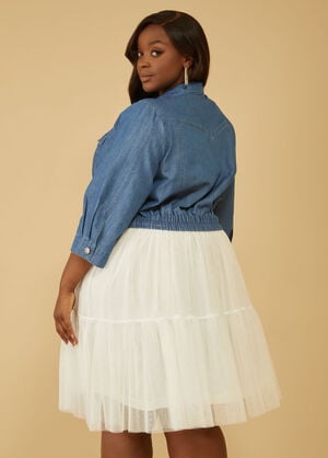 Chambray And Tulle Shirtdress, Egret image number 1