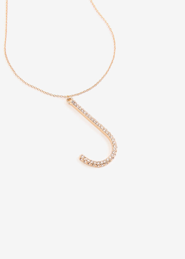 Pave Crystal J Initial Necklace, Gold image number 0