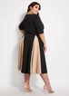 Pleated Colorblock A-Line Dress, Black Combo image number 1