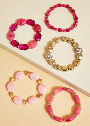 Bead Stone And Crystal Bracelets, Pink image number 1