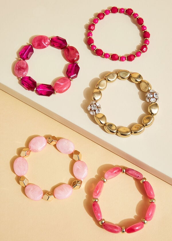 Bead Stone And Crystal Bracelets, Pink image number 1