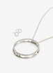 Silver Pave Pendant & Studs Set, Silver image number 1