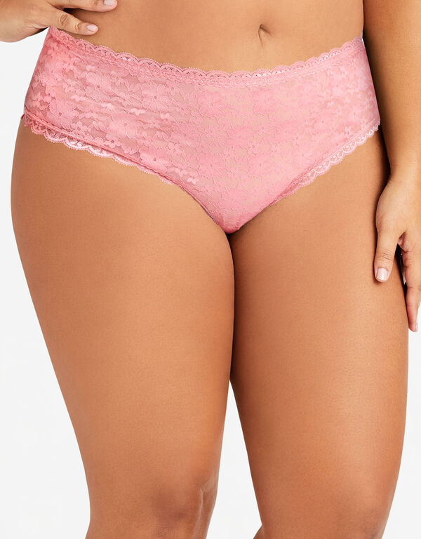 Floral Lace Thong Panty, Pink Nectar image number 0