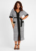 Belted Plaid Knit Midi Dress, Black White image number 0