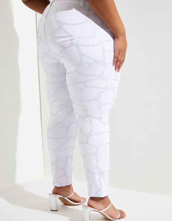 Mid Rise Crystal Embellished Jeans, White image number 1