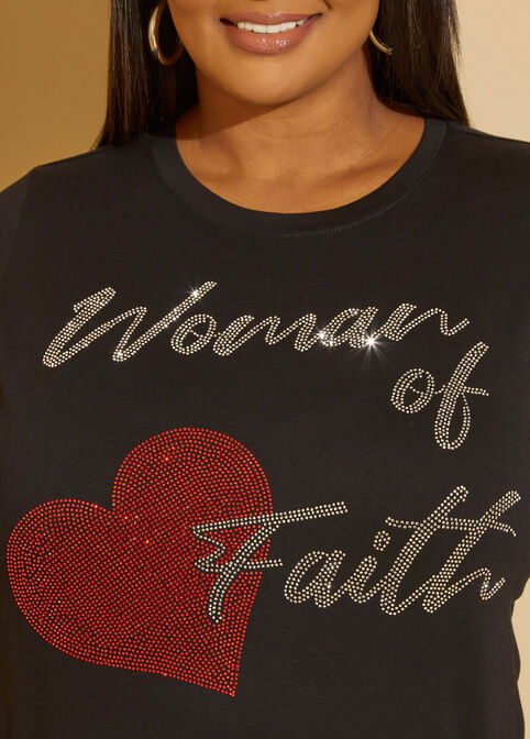 Woman Of Faith Embellished Tee, Black image number 2