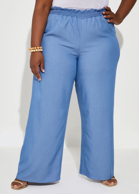 Gathered High Rise Wide Leg Pants, Blue image number 2