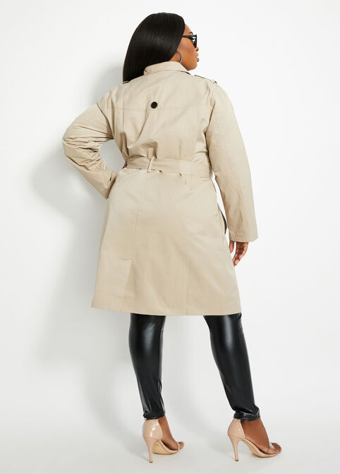 Belted Double-Breasted Trench Coat, Cobblestone image number 1
