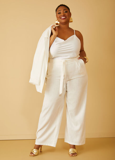 Belted Wide Leg Pants, White image number 2