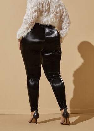 Faux Patent Leather Leggings, Black image number 1