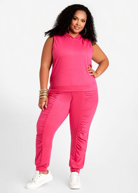 Ruched Knit Athleisure Jogger, Pink Yarrow image number 2