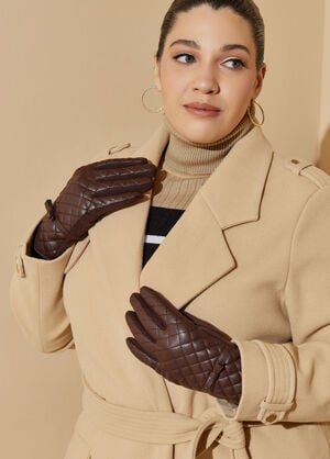 Quilted Faux Leather Gloves, Brown image number 0