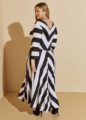 Striped Maxi Dress, Black White image number 1