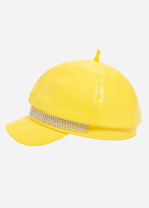 Rhinestone Faux Leather Cabbie Hat, Buttercup image number 2
