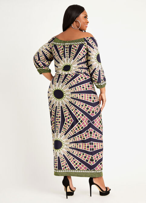 Abstract Off The Shoulder Maxi, Green image number 1