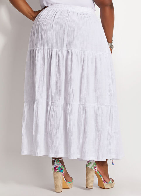 Gauze Tiered Maxi Skirt, White image number 1