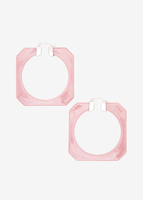 Pink Marble Square Hoop Earrings, Foxglove image number 0