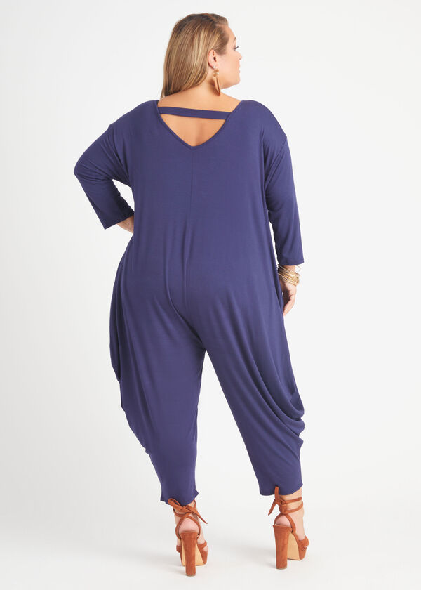 Stretch Jersey Wide Leg Jumpsuit, Navy image number 1
