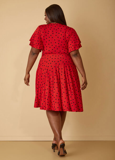 Polka Dot A Line Wrap Dress, Black Cherry image number 1