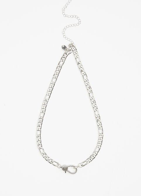 Pave Clasp Silver Tone Necklace, Silver image number 0