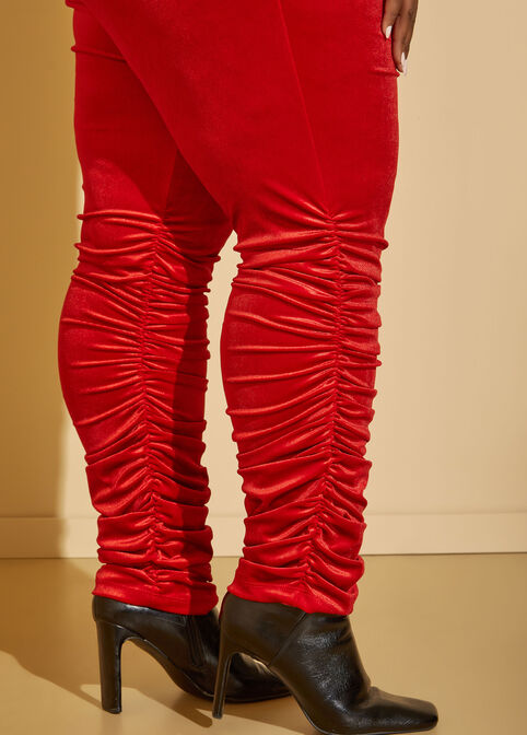 Ruched Velvet Leggings, Red image number 2
