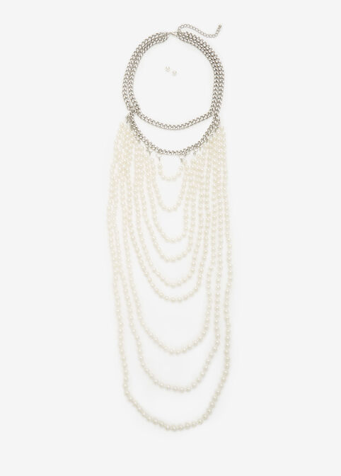 Pearl & Chain Link Layer Necklace, Pearl image number 0