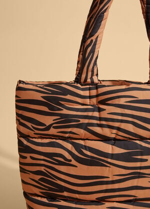 Tiger Print Puffer Tote, Brown Combo image number 1