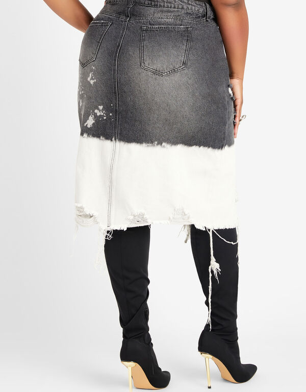 Distressed Dip Dye Denim Skirt, Black Combo image number 1