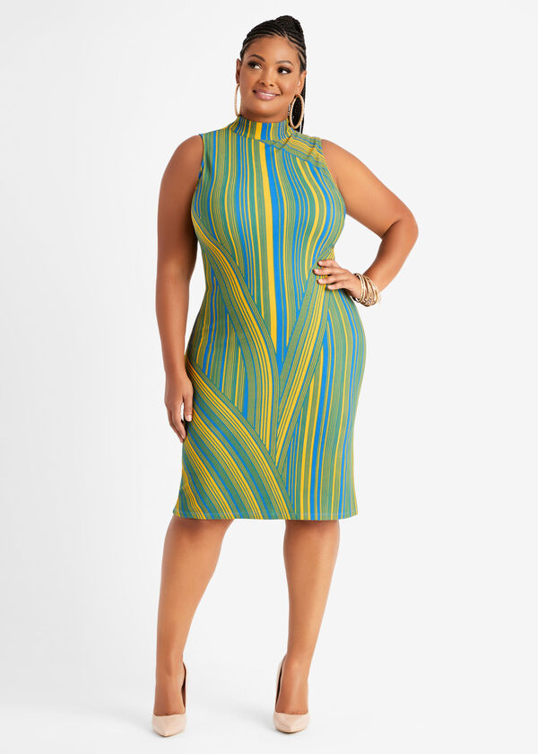 Colorblock Stripe Bodycon Dress, Strong Blue image number 0