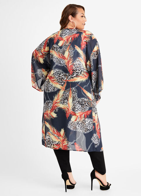 Printed Crepe Kimono, Peacoat image number 1