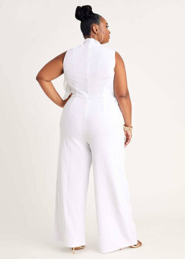 Ruffled Wide Leg Jumpsuit, White image number 1