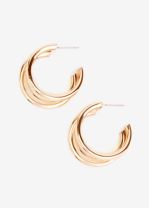 Triple Hoop Drop Earrings, Gold image number 1