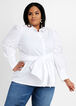 Belted Cotton Button Up Top, White image number 0